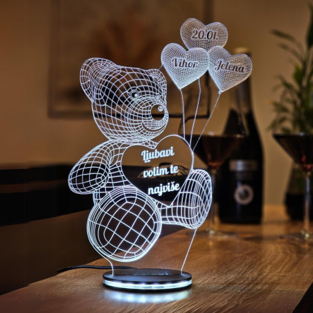3D LED lampa Meda sa balonima srca
