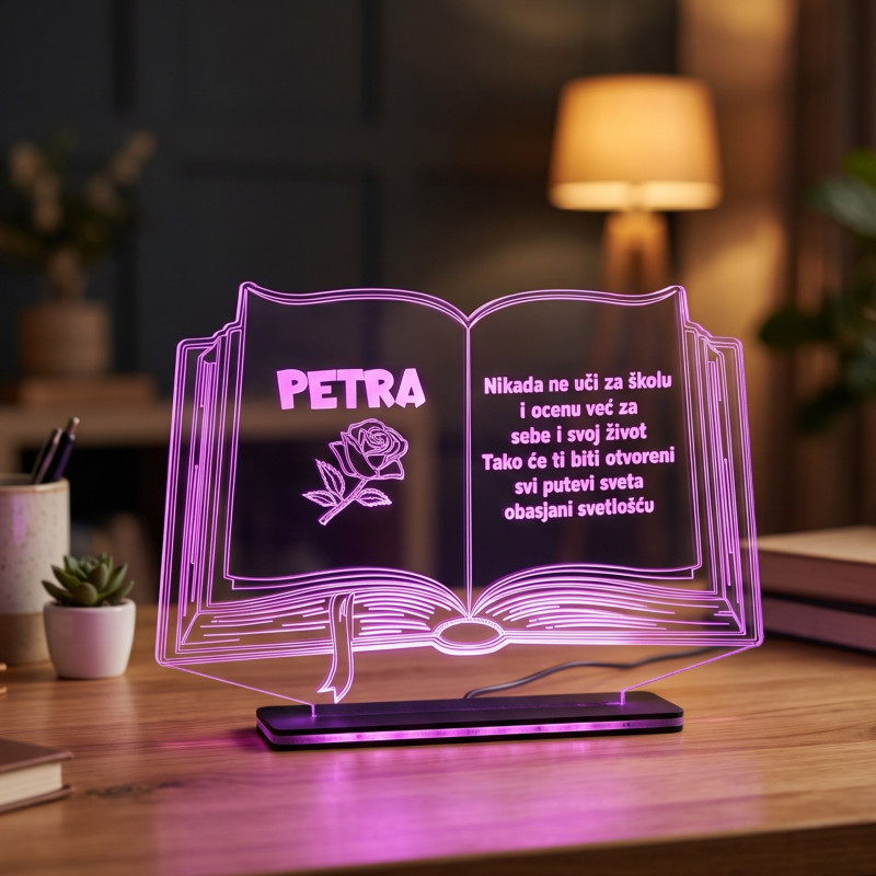 3D LED lampa Otvorena knjiga sa ružom