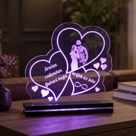 3D LED lampa Tri srca sa fotografijom