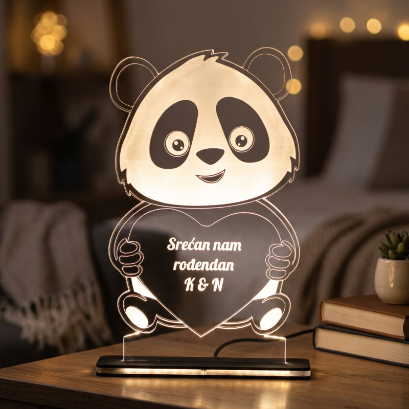 3D LED lampa Panda sa srcem