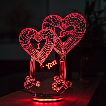 3D LED lampa Dva srca I Love You