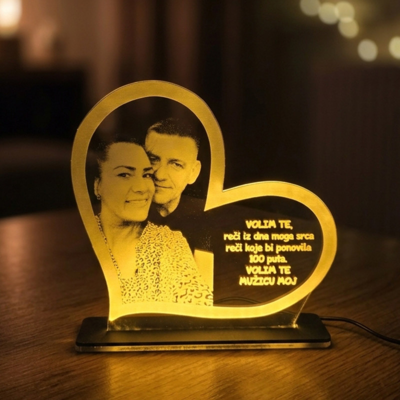 3D LED lampa Srce sa fotografijom i posvetom