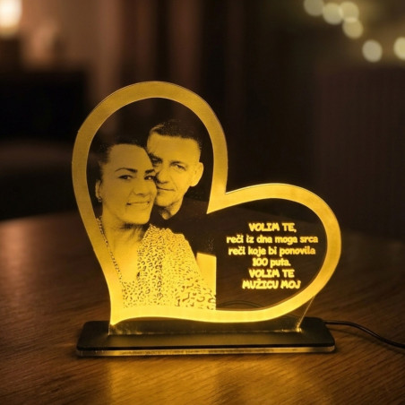 3D LED lampa Srce sa fotografijom i posvetom