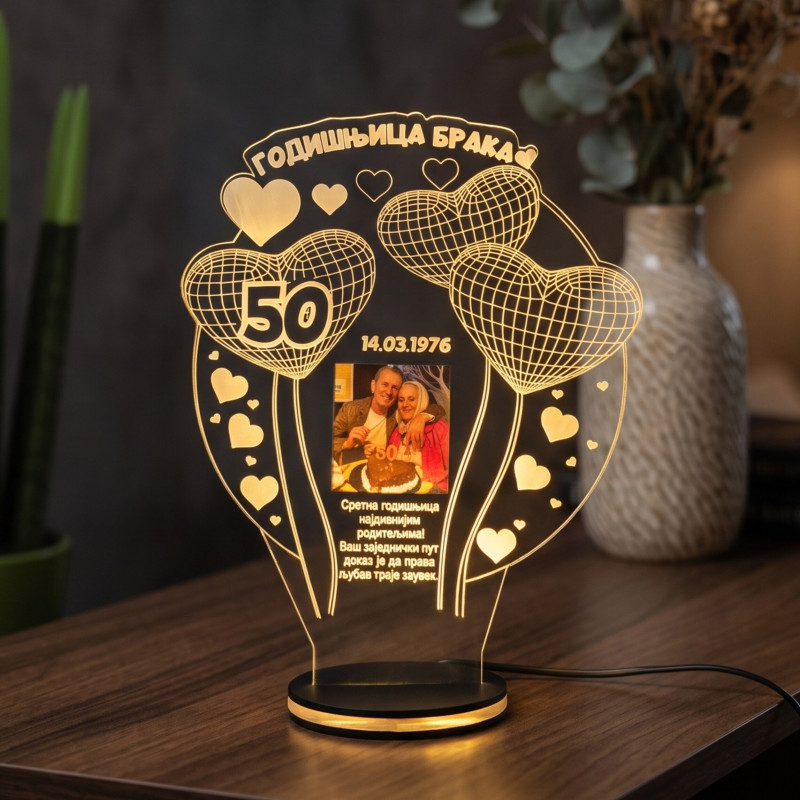 3D LED lampa Godišnjica braka sa fotografijom