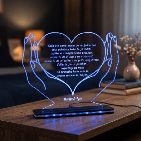 3D LED lampa Ruke koje drže srce sa posvetom