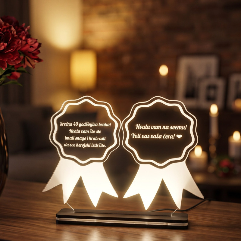 3D LED lampa Dve rozete za godišnjicu braka