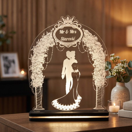 3D LED lampa Venčani luk Mr & Mrs